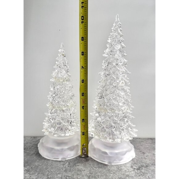 Acrylic Christmas Light Up Tree Holiday Lot Of 2 11" & 9" Tested and Works - Picture 5 of 5